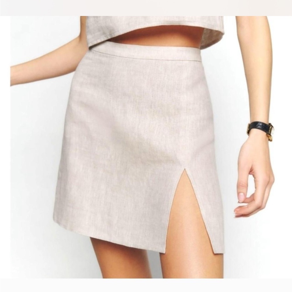 Reformation Baker Linen Oatmeal Skirt. Size 4.